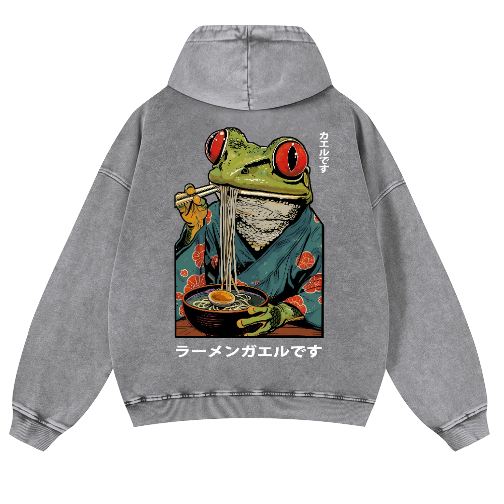 Frog Ramen Vintage Washed Cotton Back Art Hoodie