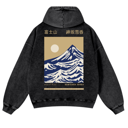 Mount Fuji Kamisaka Sekka Vintage Washed Cotton Back Art Hoodie