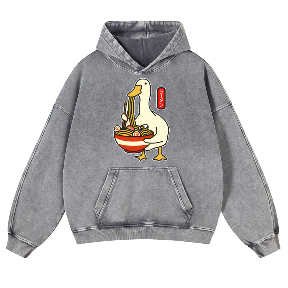 Duck and Ramen Vintage Washed Thick Cotton Hoodie
