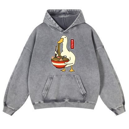 Duck and Ramen Vintage Washed Thick Cotton Hoodie