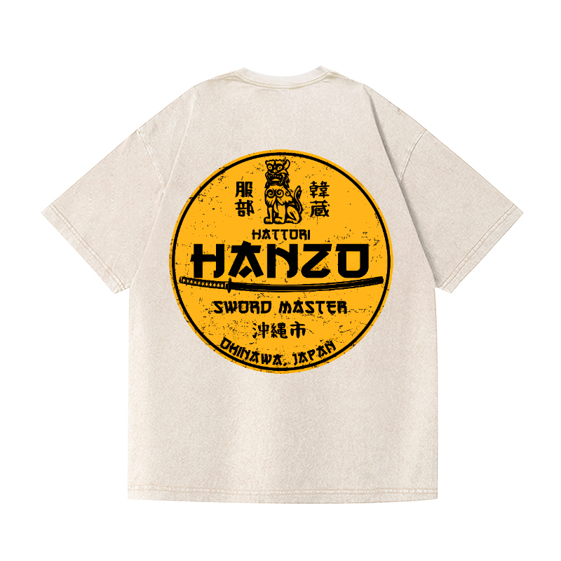 Stone Lion Vintage Wash Japanese Design Back Art T-Shirt