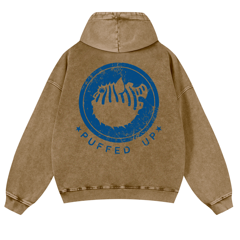 Pufferfish Vintage Washed Cotton Back Art Hoodie