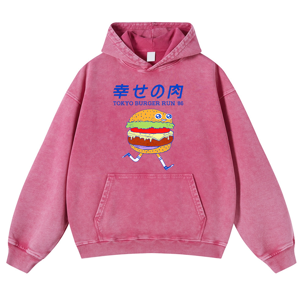 TOKYO BURGER RUN '86 Vintage Washed Thick Cotton Hoodie