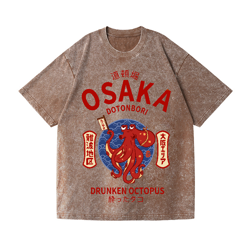Osaka Dotonbori Drunken Octopus Vintage Wash Japanese Design T-Shirt