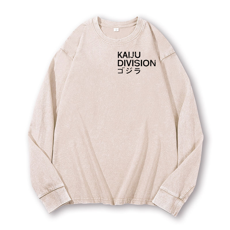 Kaiju Godzilla Monster Division Vintage Washed Cotton Back Art Long-sleeve T-shirt