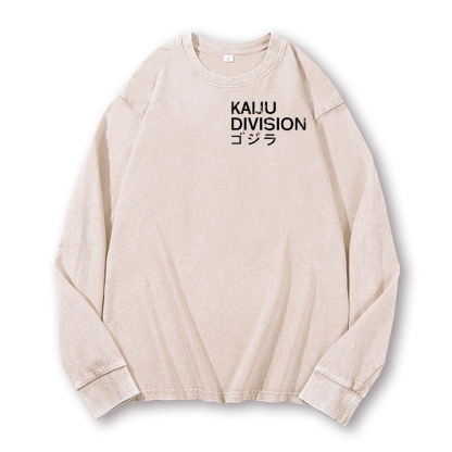 Kaiju Godzilla Monster Division Vintage Washed Cotton Back Art Long-sleeve T-shirt
