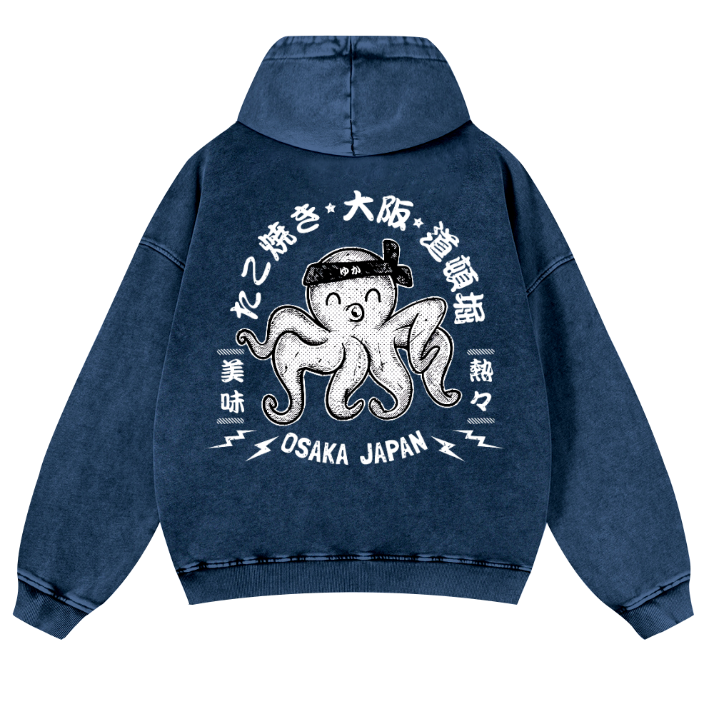 Octopus Takoyaki Osaka Japan Vintage Washed Cotton Back Art Hoodie