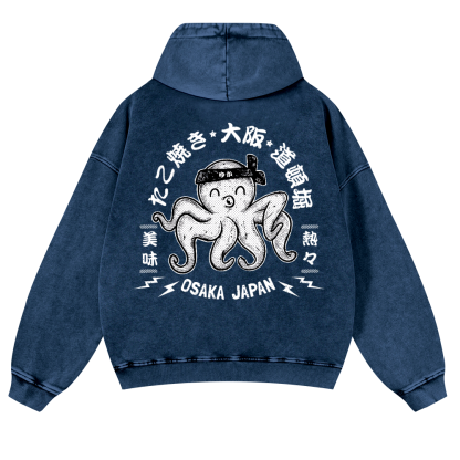 Octopus Takoyaki Osaka Japan Vintage Washed Cotton Back Art Hoodie