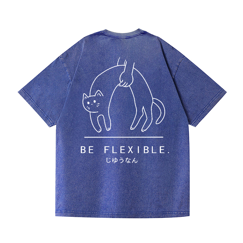 Flexible Cat Vintage Wash Japanese Design Back Art T-Shirt