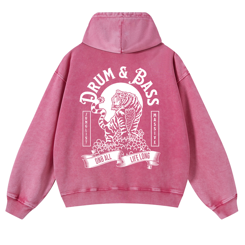 Drum and Bass Tiger Vintage Washed Cotton Back Art Hoodie