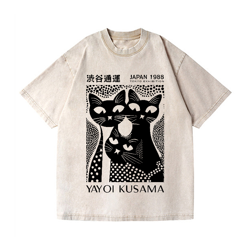Yayoi Kusama Black Cat  Vintage Wash Japanese Design T-Shirt