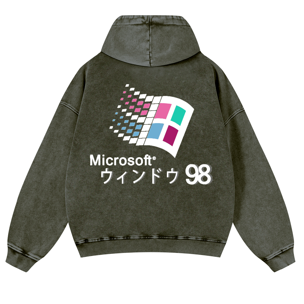 Microsoft Windows 98 Vintage Washed Cotton Back Art Hoodie