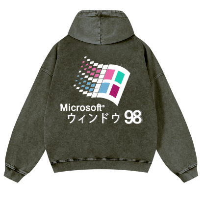 Microsoft Windows 98 Vintage Washed Cotton Back Art Hoodie
