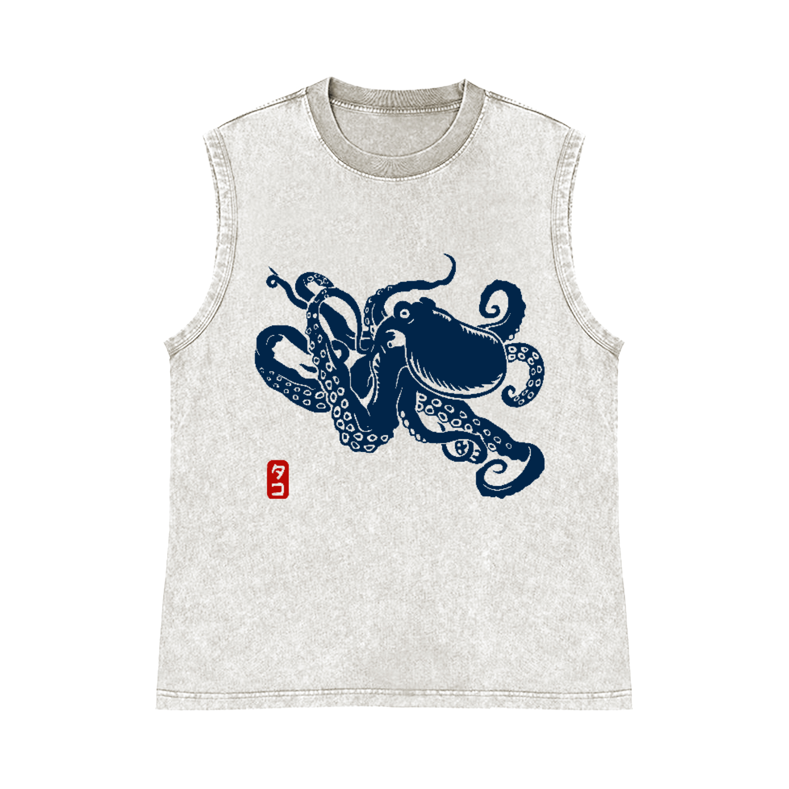 Octopus Pure Cotton Wash-Dyed Sleeveless Tank Top