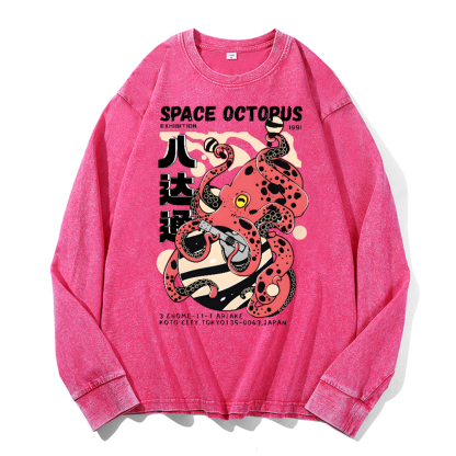Space Octopus Vintage Cotton Wash Crewneck Sweatshirt