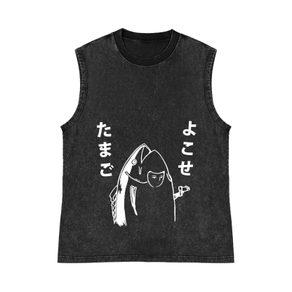 Takoyaki and Ramen Pure Cotton Wash-Dyed Sleeveless Tank Top