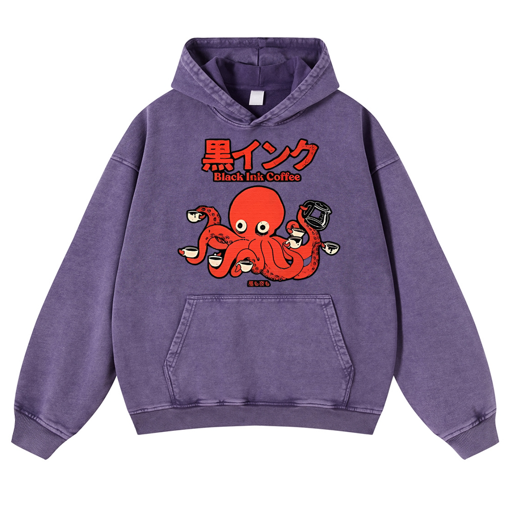Octopus Coffee Vintage Washed Thick Cotton Hoodie