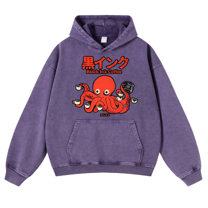 Octopus Coffee Vintage Washed Thick Cotton Hoodie