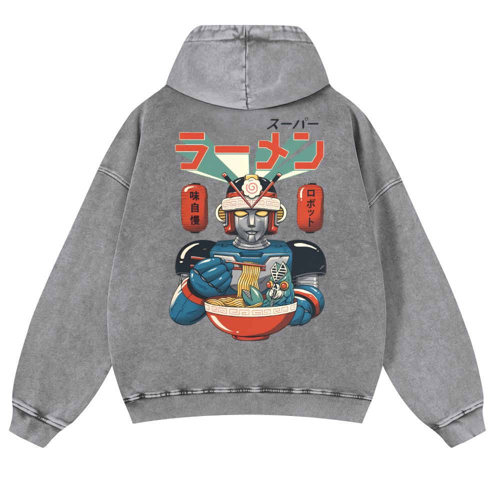 Ramen Robot Vintage Washed Cotton Back Art Hoodie