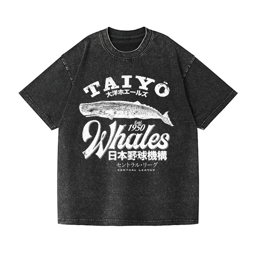 Taiyo Whales Central League Team Vintage Wash Japanese Design T-Shirt