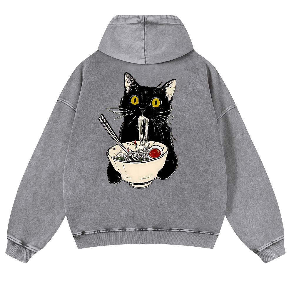 Ramen Cat Vintage Washed Cotton Back Art Hoodie