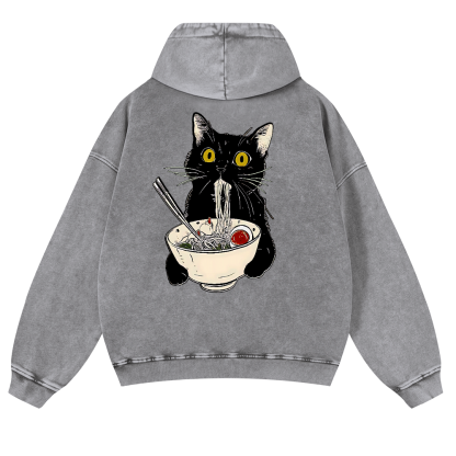 Ramen Cat Vintage Washed Cotton Back Art Hoodie
