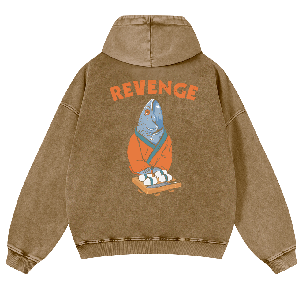 Revenge Fish Vintage Washed Cotton Back Art Hoodie