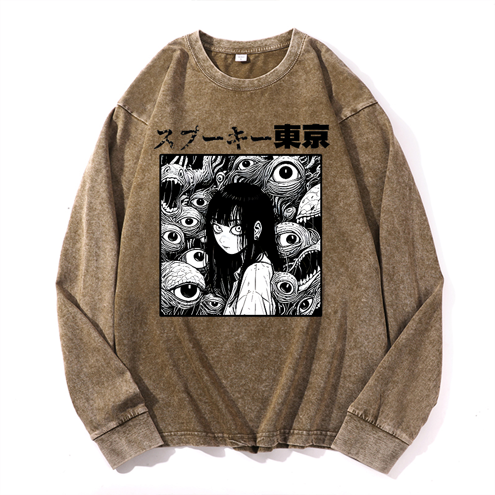 Horror manga Vintage Cotton Wash Crewneck Sweatshirt