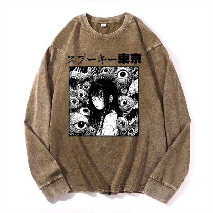 Horror manga Vintage Cotton Wash Crewneck Sweatshirt