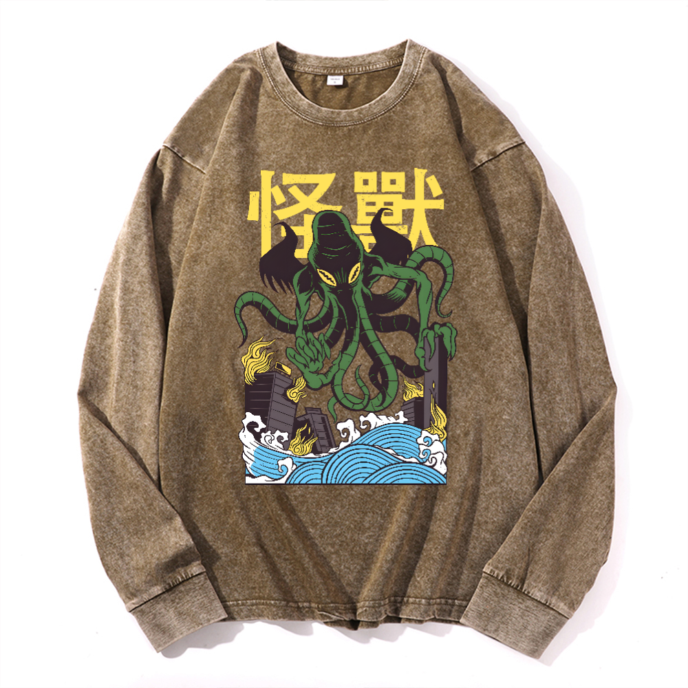 Octopus Monster Vintage Cotton Wash Crewneck Sweatshirt