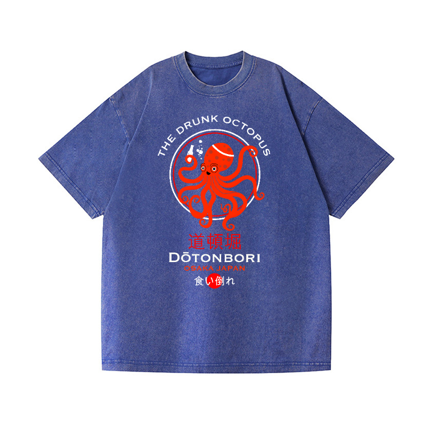 The Drunk Octopus Dotonbori Osaka Japan Vintage Wash Japanese Design T-Shirt