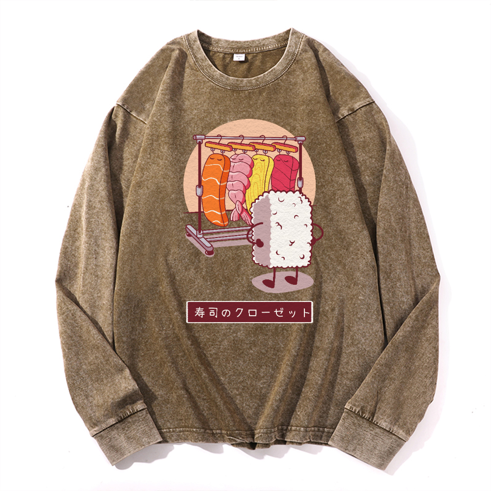 Sushi Vintage Cotton Wash Crewneck Sweatshirt