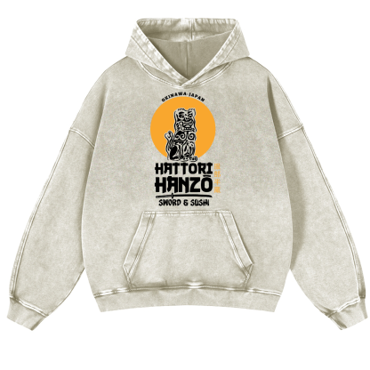 Okinawa Hattori Hanzo Komainu Vintage Washed Thick Cotton Hoodie