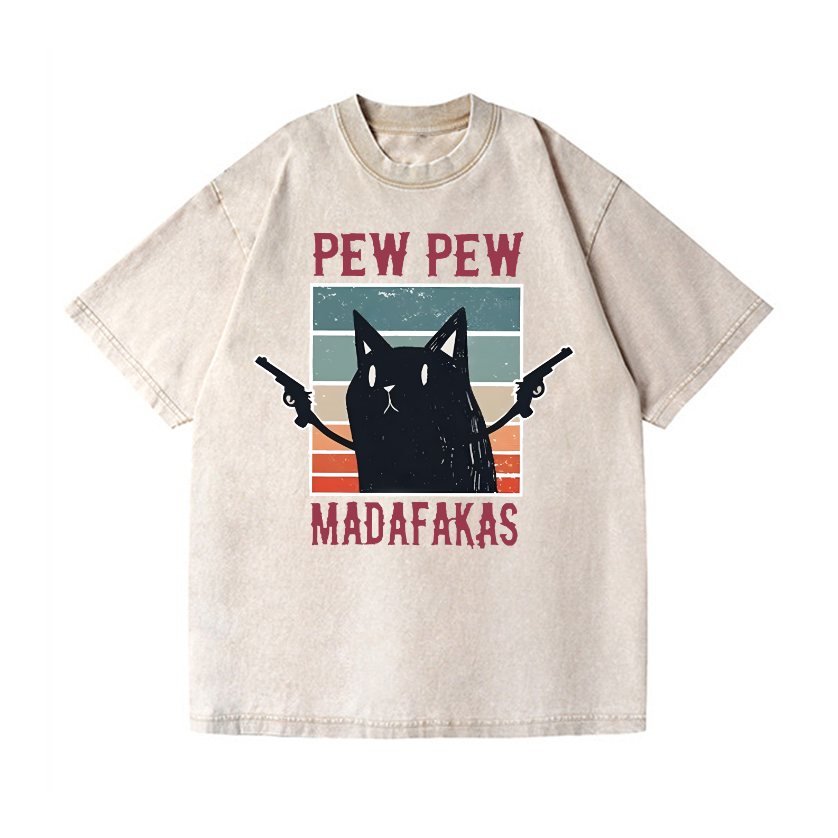 Cat Pew Pew Madafakas Vintage Wash Japanese Design T-Shirt