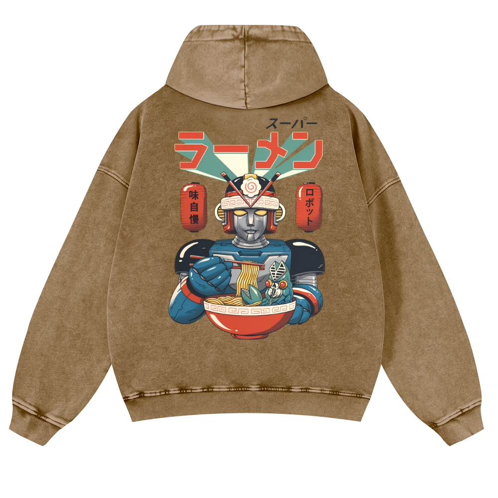 Ramen Robot Vintage Washed Cotton Back Art Hoodie