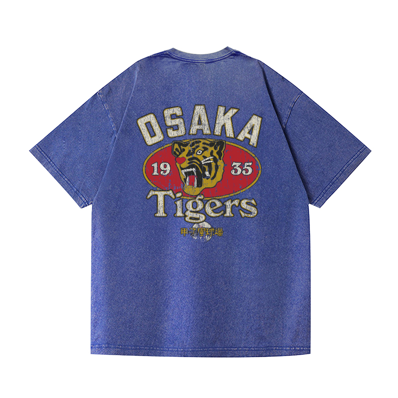 Osaka Hanshin Tigers Vintage Wash Japanese Design Back Art T-Shirt