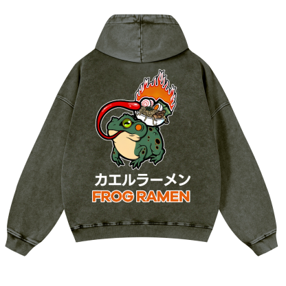 Frog Ramen Vintage Washed Cotton Back Art Hoodie