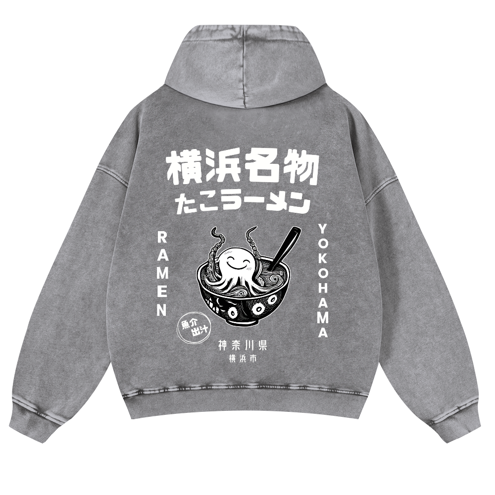Yokohama Ramen Vintage Washed Cotton Back Art Hoodie