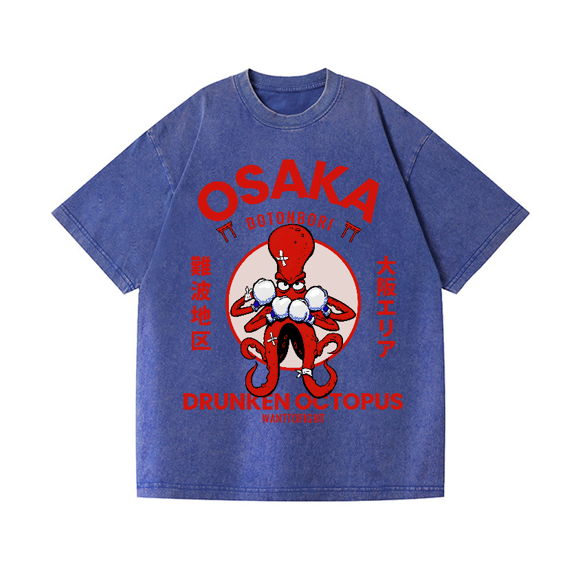 Osaka Drunken Octopus Vintage Wash Japanese Design T-Shirt