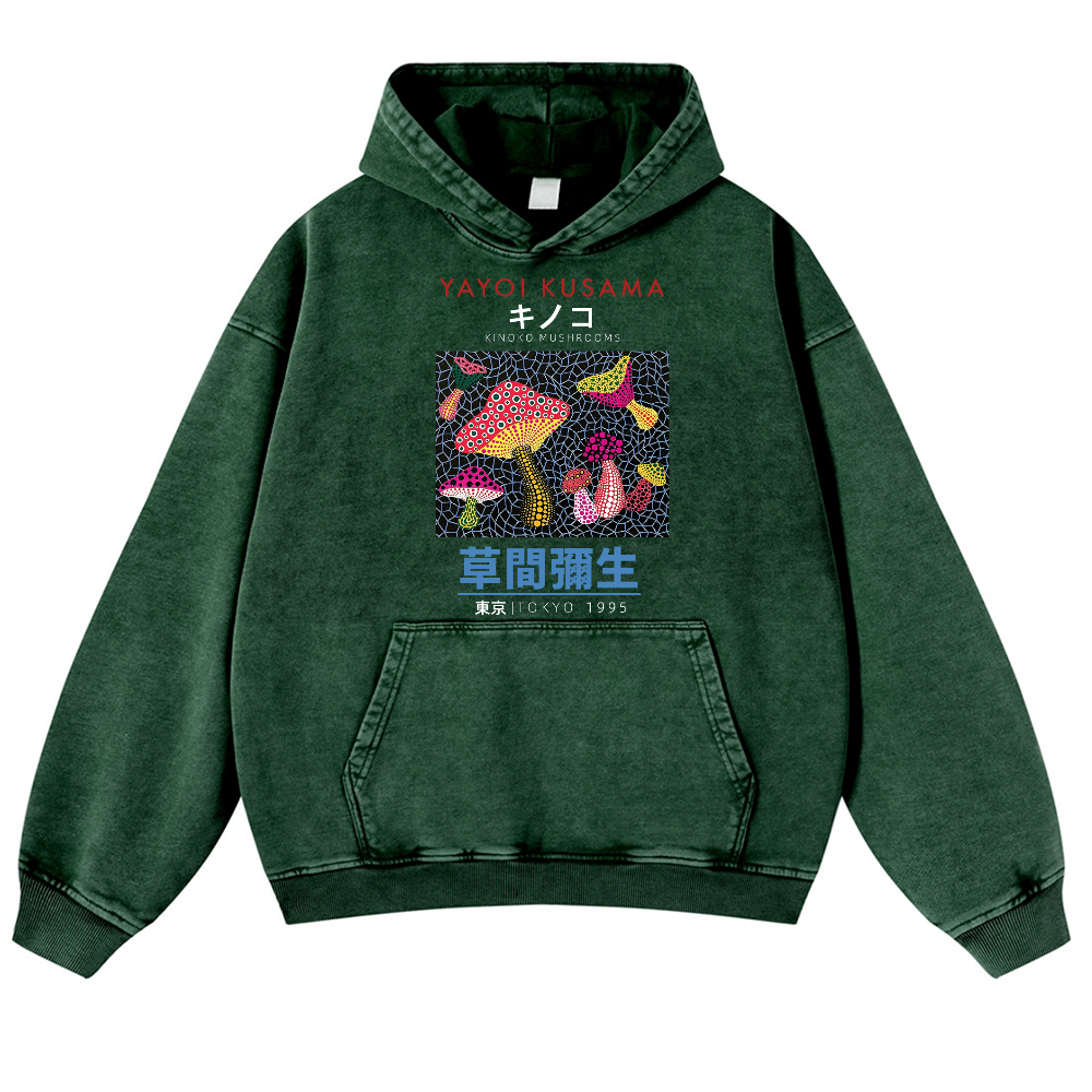 Yayoi Kusama Mushroom Vintage Washed Thick Cotton Hoodie