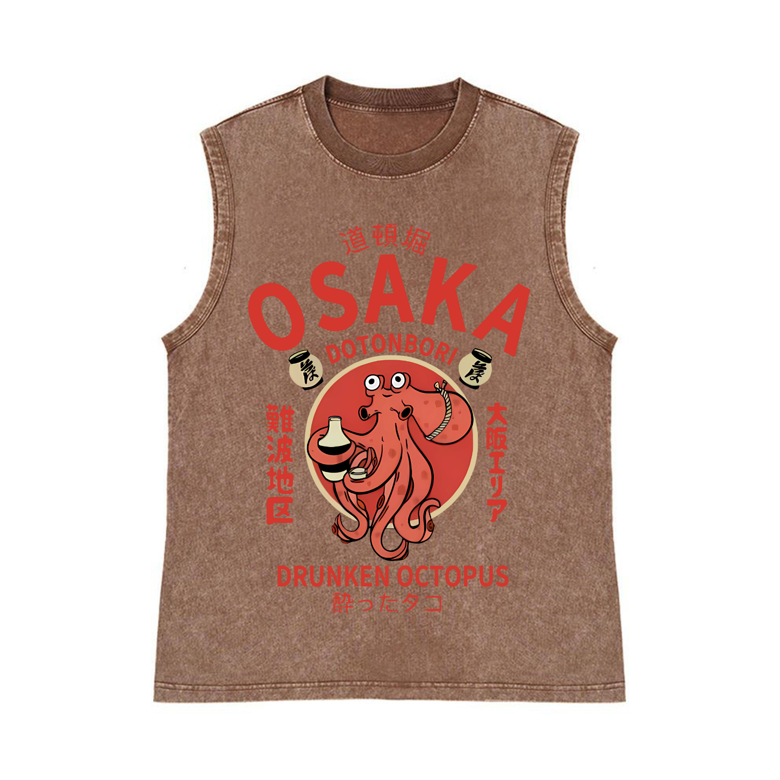 OSAKA Dotonbori Octopus Pure Cotton Wash-Dyed Sleeveless Tank Top
