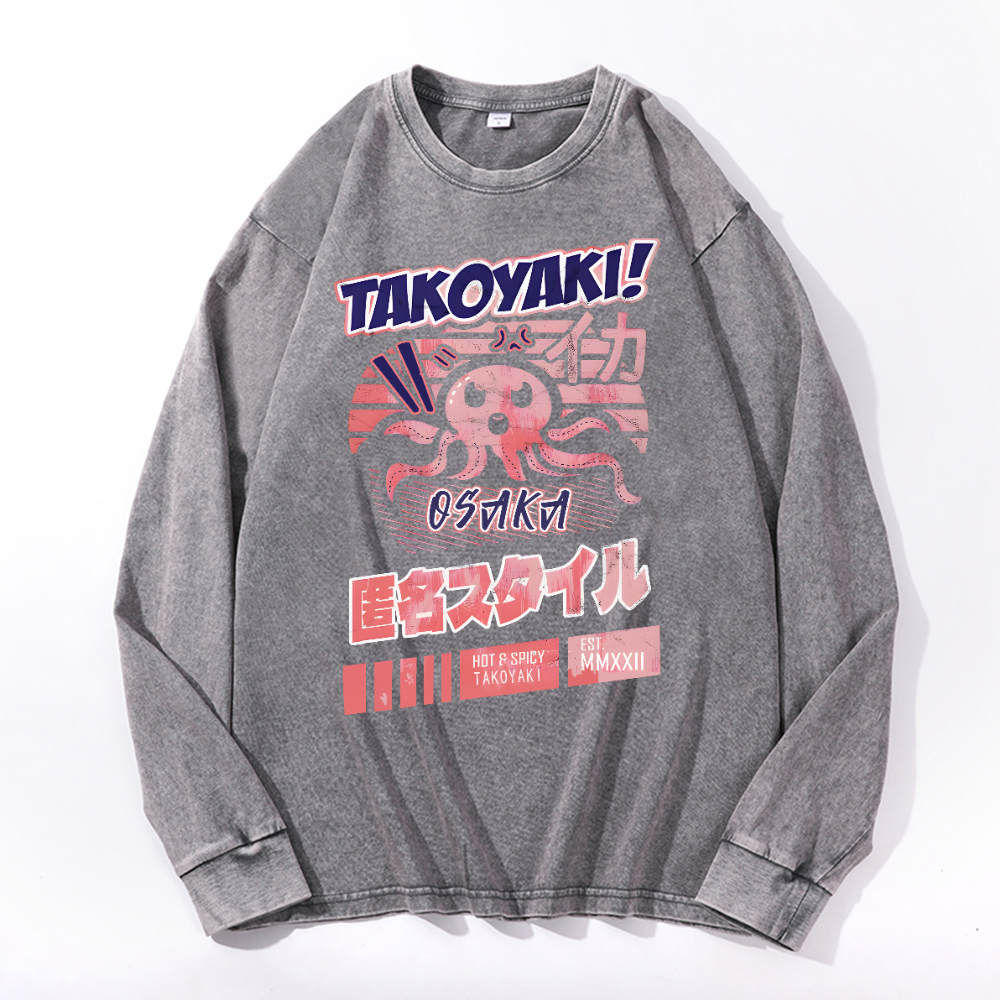 Takoyaki Octpous Vintage Cotton Wash Crewneck Sweatshirt