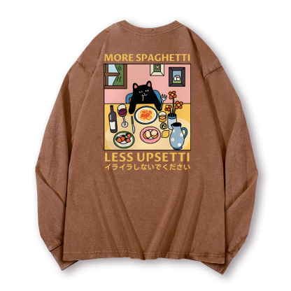 Spaghetti Cat Vintage Washed Cotton Back Art Long-sleeve T-shirt