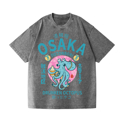 Osaka Dotonbori Drunken Octopus Vintage Wash Japanese Design T-Shirt