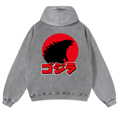 Godzilla Vintage Washed Cotton Back Art Hoodie