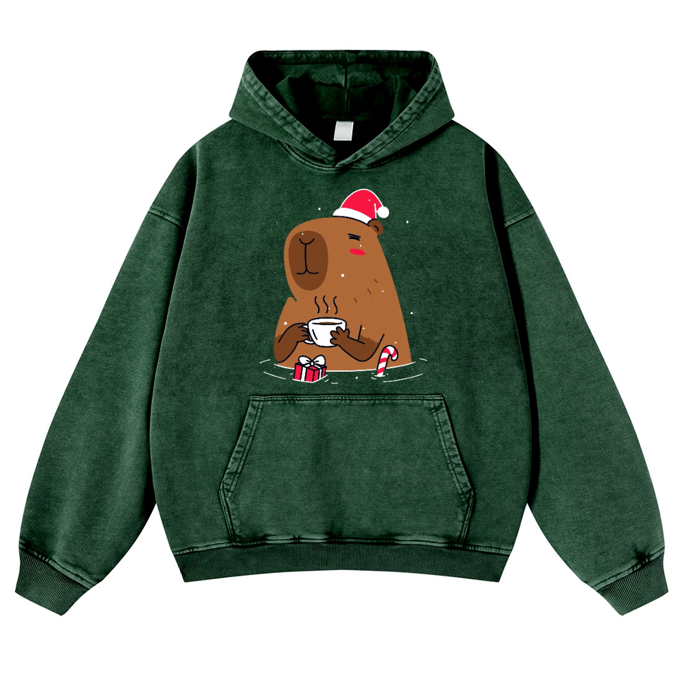 Capybara's Christmas Time Vintage Washed Thick Cotton Hoodie