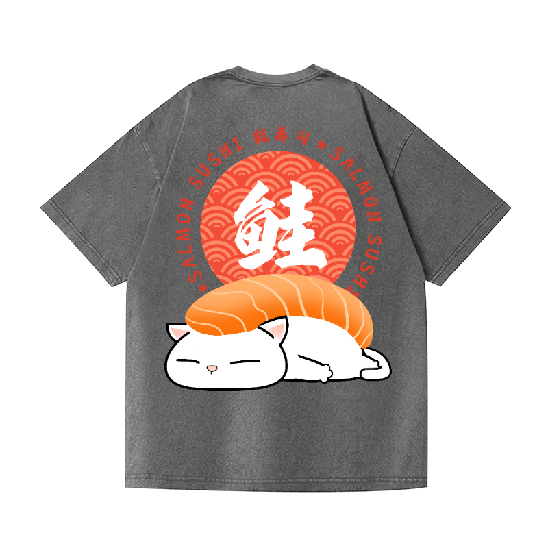 Cat Vintage Wash Japanese Design Back Art T-Shirt