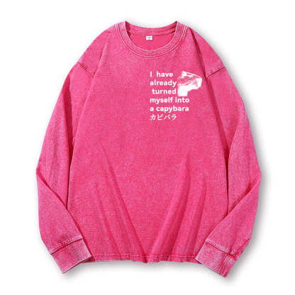 Capybara Vintage Washed Cotton Back Art Long-sleeve T-shirt
