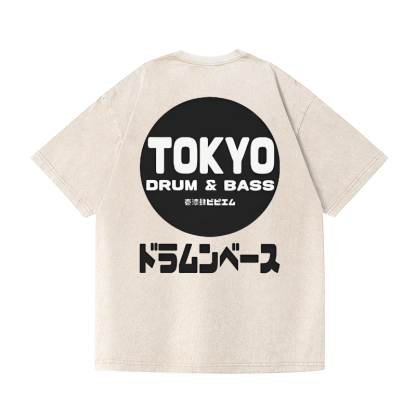 Drum and Bass Vintage Wash Japanese Design Back Art T-Shirt