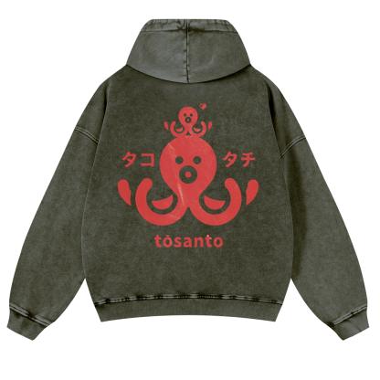 Octopus Vintage Washed Cotton Back Art Hoodie